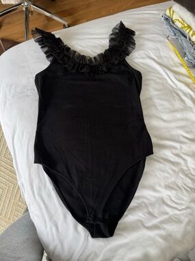 & Other Stories Black Ruffle-Trim One-Piece